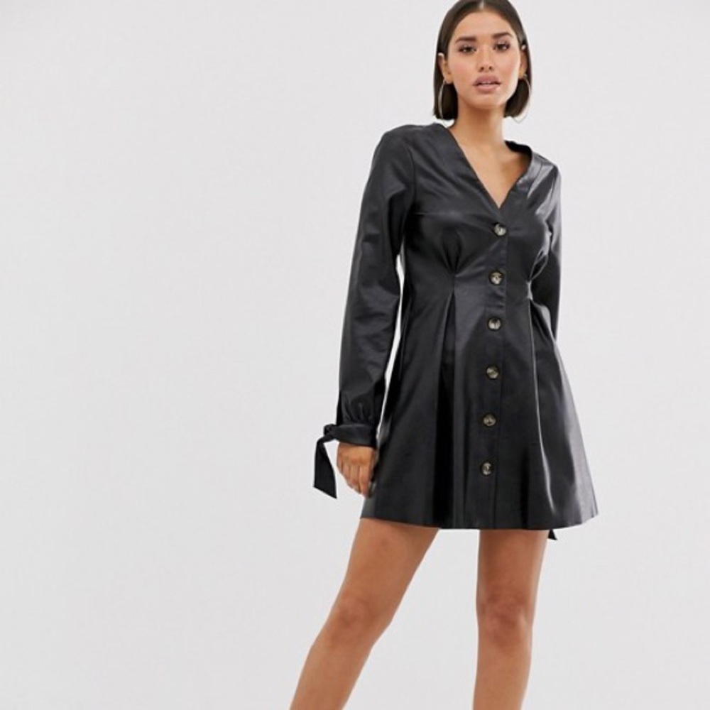 ASOS DESIGN Leather Mini Skater Dress  - Size 4